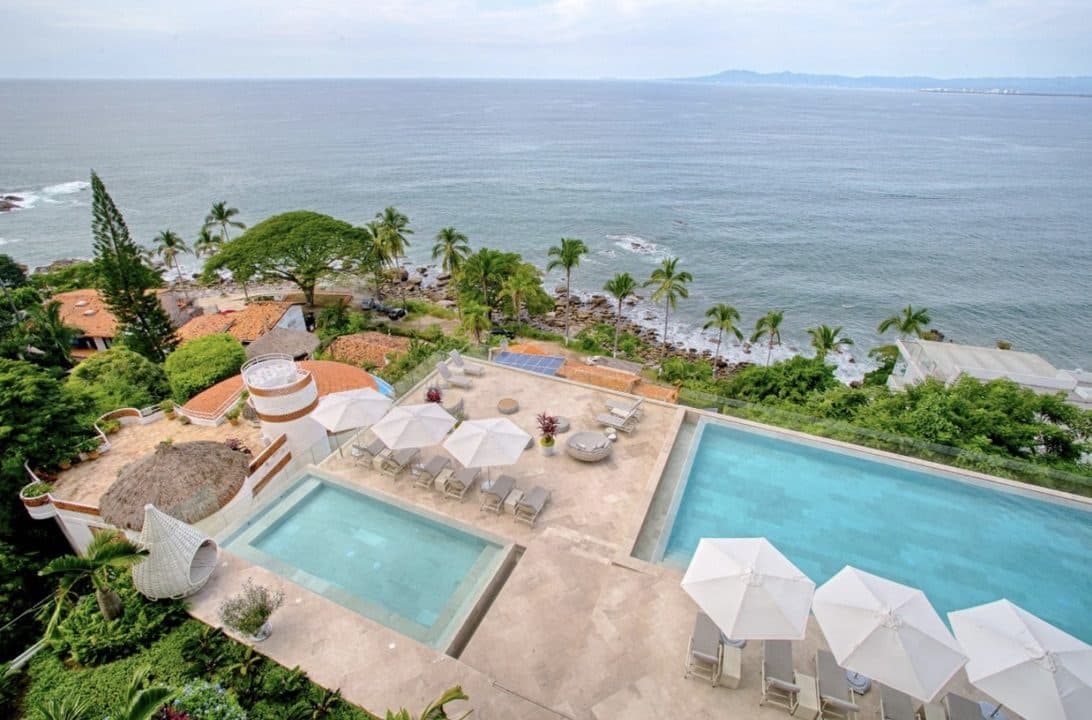 The villa pool from above