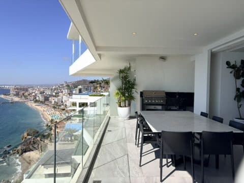 The terrace table overlooking the bay