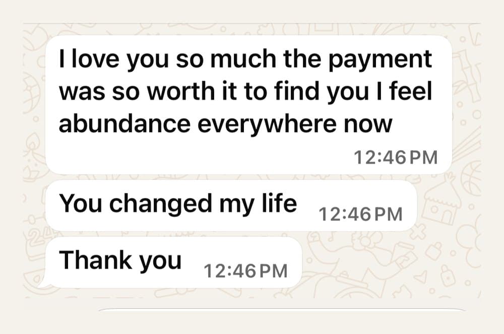 A message sent to Hevi by a client