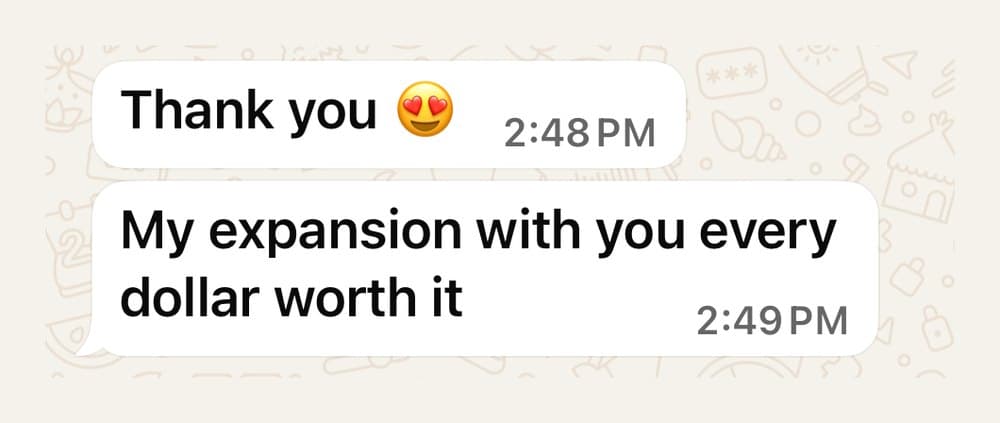 A message sent to Hevi by a client