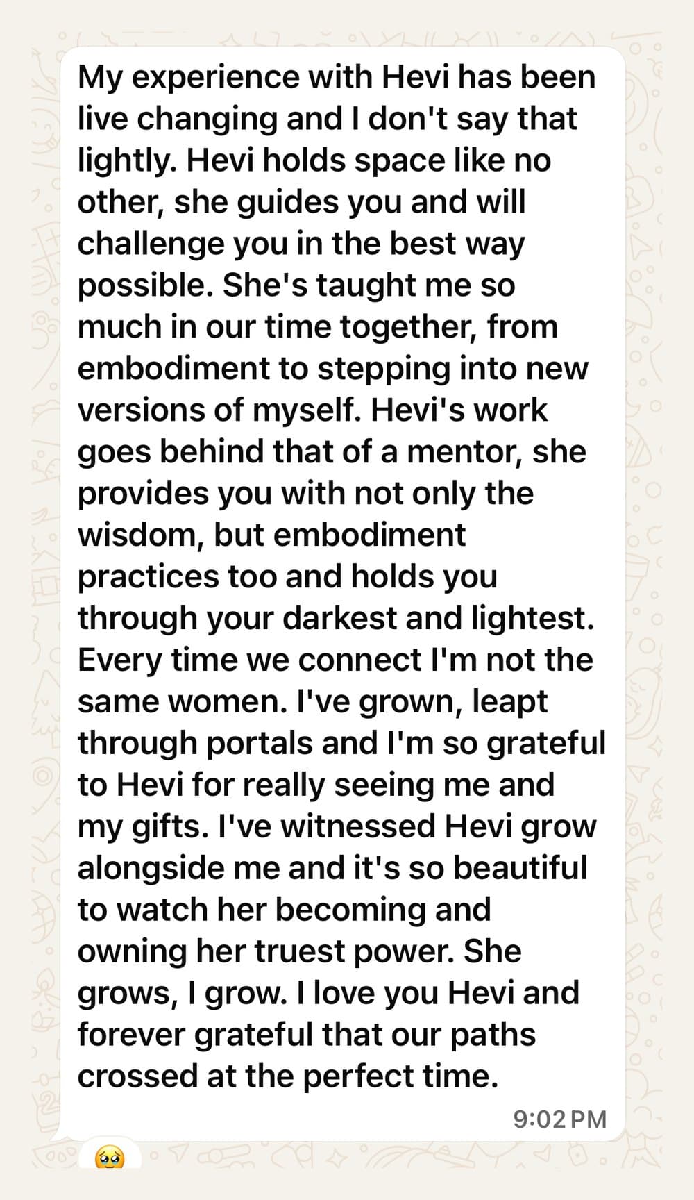 A message sent to Hevi by a client
